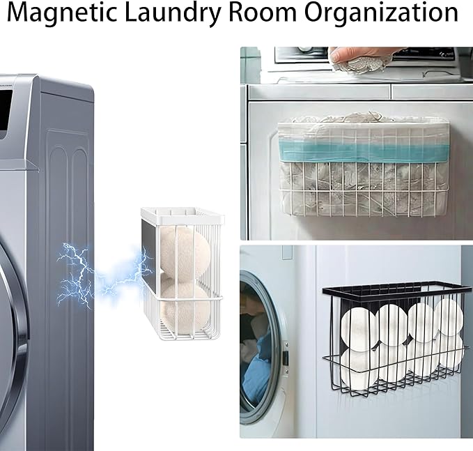 Buyyyit Magnetic Basket Fridge Lint Bin Dryer Ball Holder Laundry Room Organization Home Storage for Class Office School