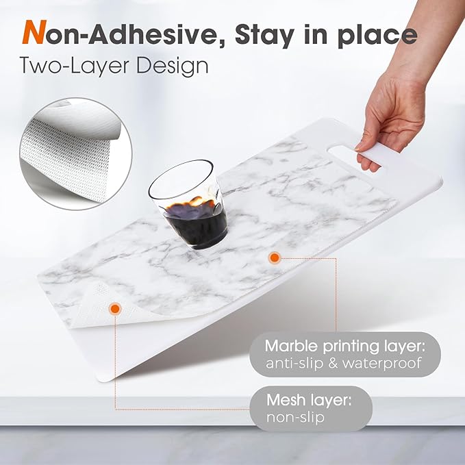 ALIUNI Drawer and Shelf Liner, Non-Slip Kitchen Cabinet Liners Non-Adhesive Thick Strong Grip Waterproof Washable Mats Protect Dresser Shelves Cupboard Bathroom Cabinets, White Marble, 12 in X 30 FT