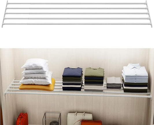 Expandable Closet Shelf Wall-Mounted Metal Storage Rack Adjustable Closet Rod DIY Divider Separator Space Saving for Cabinet Wardrobe Cupboard Kitchen Pantry Cupboard, 45.8-56.5 Inches
