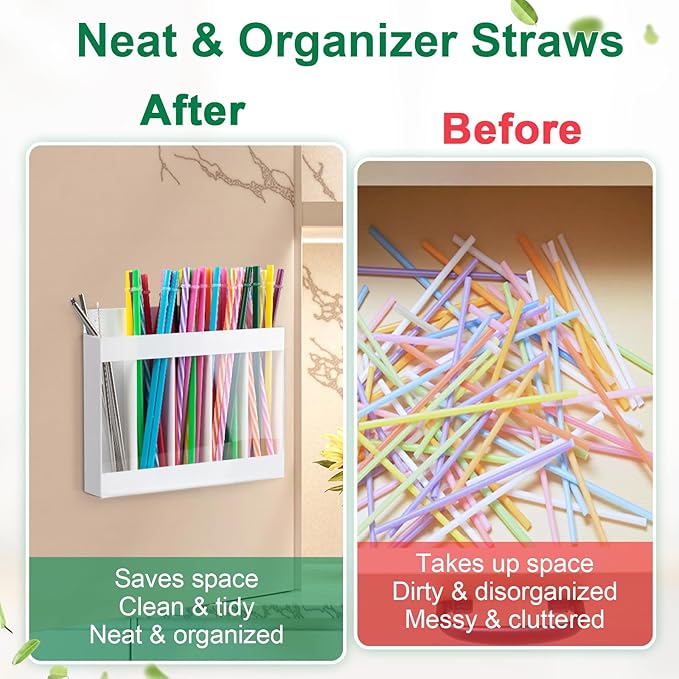 Straw Holder for Cabinet Door, Adhesive & Magnetic Straw Organizer with Clear Front, Slim Cabinet Straws Storage for Kitchen Pantry Cupboard Tumbler Accessories Inside Cabinetdoor Straws Dispenser