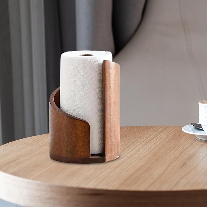 Countertop Paper Towel Holder Kitchen Roll Dispenser Wood Anti Slip Standing Paper Roll Holder for Farmhouse Bathroom Hotel