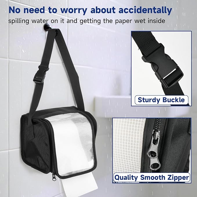 Toilet Paper Towel Holder, Hanging Paper Towel Dispenser with Transparent Cover, Easy to Tear Papers Waterproof Papers Towels Holder for Washroom Organization and Storage (Toilet Paper-Black)