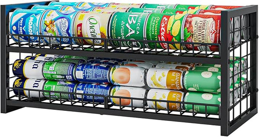 JKsmart 2-Tier Stackable Can Organizer, Extra-Long Can Rack for Pantry Storage, Adjustable Can Dispenser Holds Up to 64 Cans, Super Sturdy Holders for Various Canned Food Snacks Soda