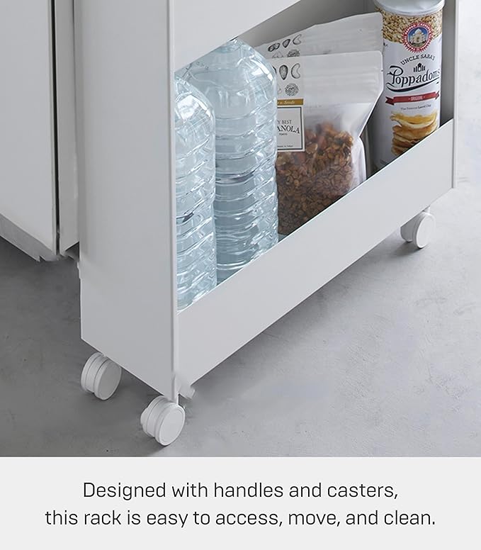 YAMAZAKI Home Tower Slim 4-Tier Rolling Storage Cart – Mobile Organizer for Kitchen Or Bathroom, 31.7" - Steel -