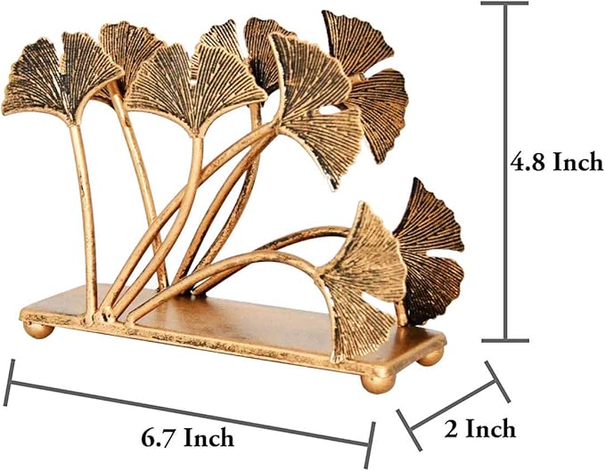 OwlGift Set of 2 Modern Ginkgo Leaves Design Napkin Holder for Tables, Metal Paper Napkin Storage for Kitchen, Stylish Paper Towel Dispenser, Mail Letter Sorter Rack, Document File Organizer – Bronze