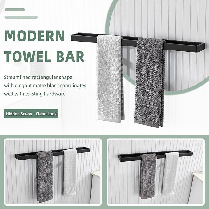 Angle Simple Towel Bar for Bathroom, SUS 304 Stainless Steel Towel Rack Holder Wall Mounted, 22.76", Matte Black