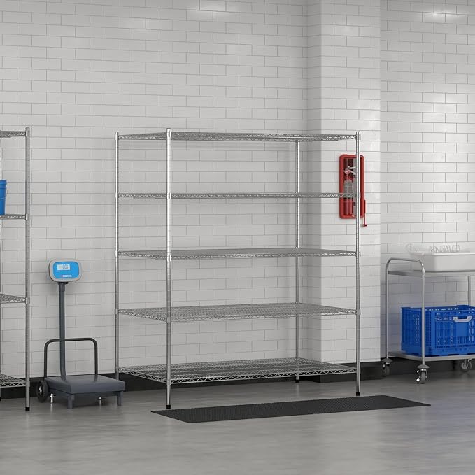 Commercial NSF Listed Chrome Stationary Wire Shelving Kit 36" x 60" x 74", with 5 Shelves Perfect for Warehouse, Walk-in Refrigerator, Freezer, Grocery Store, Restaurant, Dishroom