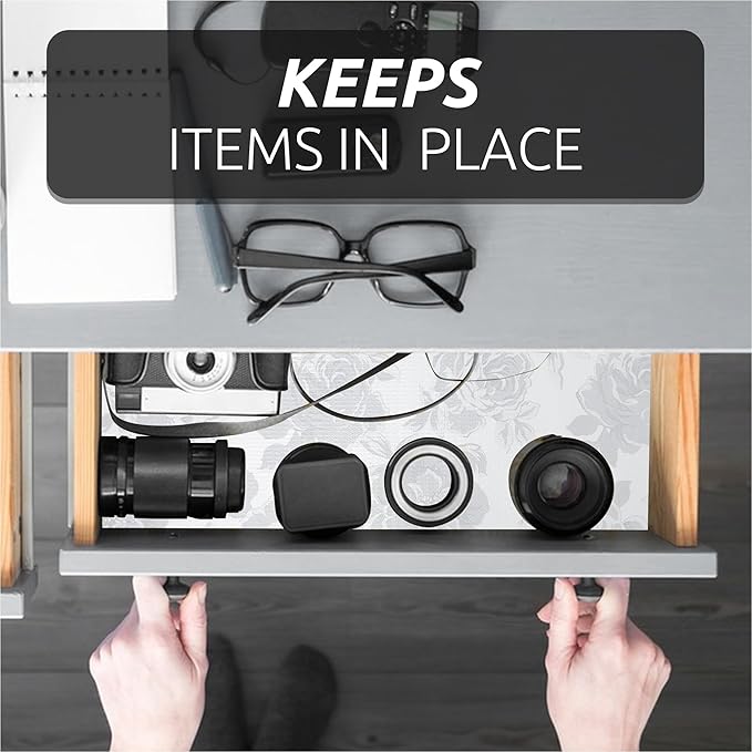 18X96 Inch Shelf Liner for Kitchen Cabinets, PVC Drawer Liner for Dresser Non-Slip Bathroom, Non-Adhesive Cabinet Liner Washable (White Flower)(1 Roll)