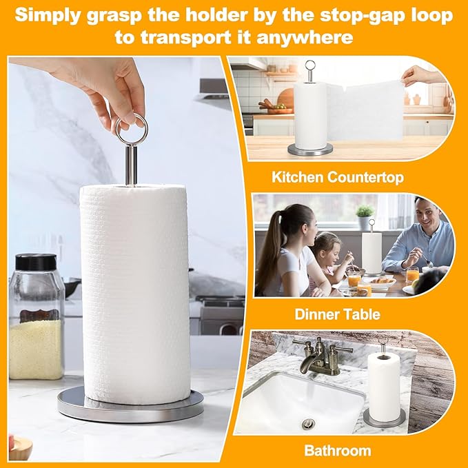 LemonRoad 6 Pcs Paper Towels Holder Countertop Bulk Stainless Steel Weighted Base Vertical Paper Towels Stand Holder for Kitchen Bathroom Essentials, Silver