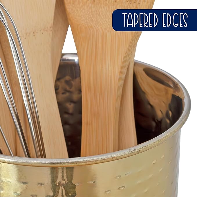 Darware Hammered Gold Kitchen Utensil Holder / 7-Inch Tool Caddy, Store All Your Wooden Spoons, Spatulas, & More