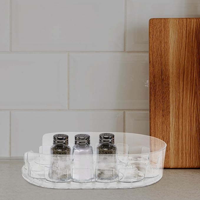 Rotating Fridge Organizer Turntable Tray Kitchen Pantry Spice Rack Non-Skid Condiment Storage for Refrigerator and Countertop