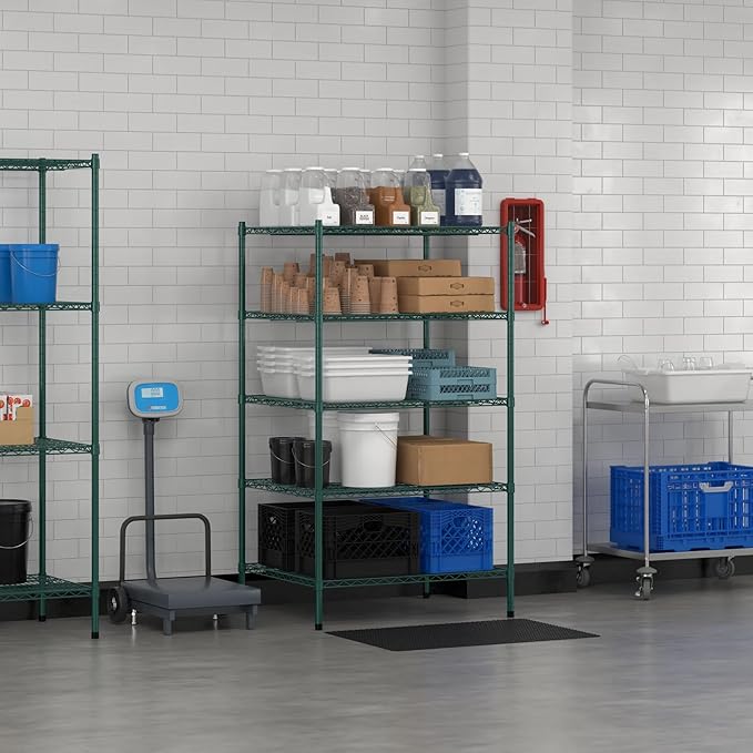 Commercial NSF Listed Green Epoxy Stationary Wire Shelving Kit 30" x 36" x 64", with 5 Shelves Perfect for Warehouse, Walk-in Refrigerator, Freezer, Grocery Store, Restaurant, Dishroom