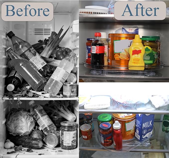 Rectangular Lazy Susan 16.5"x11" for Refrigerator Shelf - 180° Spinning Turntable Organizer with Suction Cups, Fits Fridge, Cabinet, Pantry & Countertop
