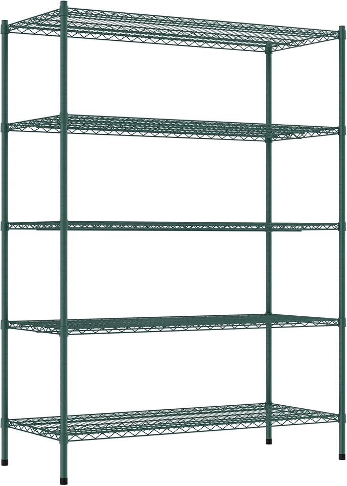 Commercial NSF Listed Green Epoxy Stationary Wire Shelving Kit 24" x 54" x 74", with 5 Shelves Perfect for Warehouse, Walk-in Refrigerator, Freezer, Grocery Store, Restaurant, Dishroom