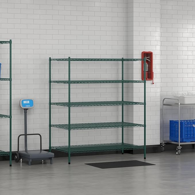 Commercial NSF Listed Green Epoxy Stationary Wire Shelving Kit 30" x 54" x 64", with 5 Shelves Perfect for Warehouse, Walk-in Refrigerator, Freezer, Grocery Store, Restaurant, Dishroom