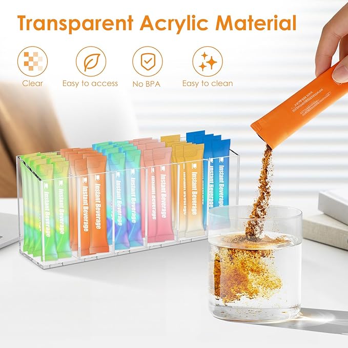 Drink Packet Organizer for Fridge, Magnetic Water Packet Organizer with Removable Divider & 6 Compartment, Drink Holder for Kitchen Pantry Cabinet Fridge