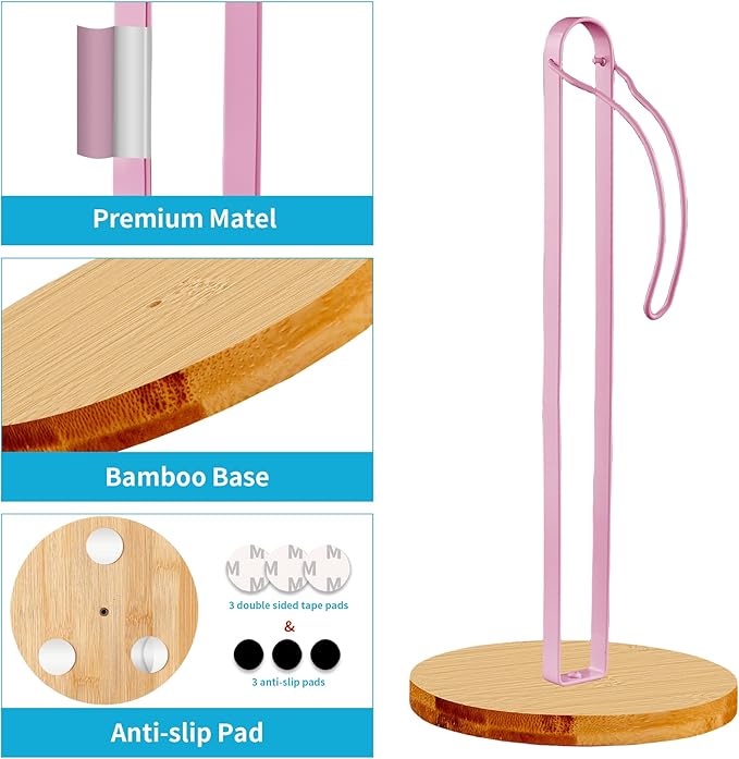 Wood Paper Towel Holder Countertop, TONLEA Kitchen Paper Towel Holder FreeStanding with Fixer for Kitchen and Bathroom Organization, Kitchen Roll Holder for Standard and Large Rolls