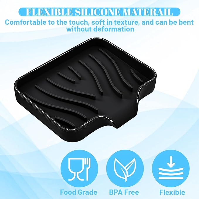 Grevosea Kitchen Sink Sponge Holder, Silicone Dish Sponge Holder with Drain Spout Soap Dish Tray for Shower Bathroom Scrubbers Kitchen Sink Organizer Accessories (Black)