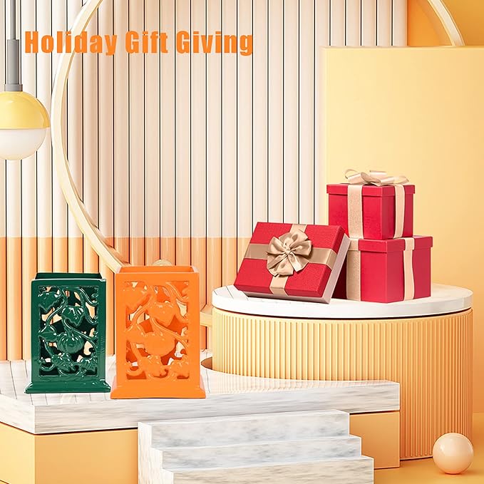 Utensil Holder for Kitchen Counter, Large Cast Iron Vintage Pumpkin Pattern Utensil Holder Cooking Tools Organizer Storage Crock, Orange