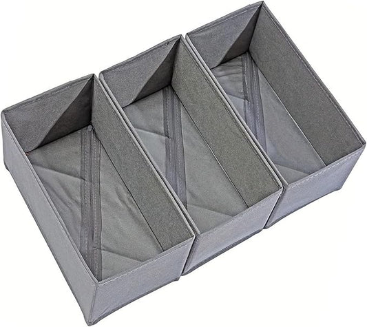 Foldable Drawer Organizer, 3 Pack Gray Fabric Storage Bins with Hardboard Sides, 11×5.5×4.8 Inch Dresser Drawer Dividers for Socks, Underwear, Accessories – Closet Organizer Boxes