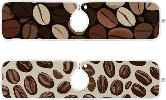 2 PCS Kitchen Sink Splash Guard 23.6 Inch Faucet Mat for Kitchen Sink Bathroom Sink Faucet Absorbing Drip Drain Mat Pad Microfiber Soft Washable Brown Coffee Beans