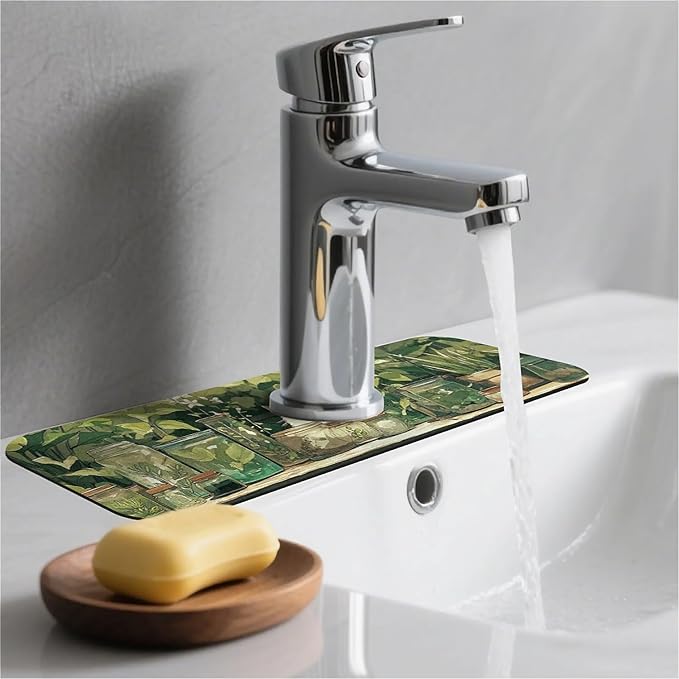 Kitchen Sink Splash Guard，Glass jars and bottles Faucet Mat Sink Gadgets-Super Absorbent Fast Drying Mat Drip Catcher for Kitchen, Bathroom,Sink Mat, Dish Drying Mat, Bathroom(15" X 5.5" )