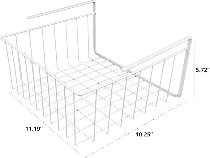 Southern Homewares White Wire Under Shelf Storage Basket Set - Piece Under Cabinet Hanging Storage for Kitchen, Pantry, Organization, Pack of 2