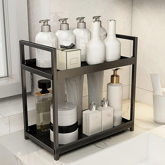 Bathroom Counter Organizer, Bathroom Organizers and Storage Countertop, 2 Tier Black Counter Shelf for Vanity Tables, Dresser, Makeup