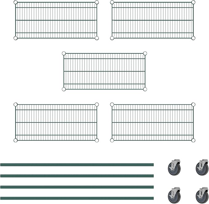 Commercial NSF Listed Green Epoxy Mobile Wire Shelving Kit 14" x 30" x 60", with 5 Shelves Perfect for Warehouse, Walk-in Refrigerator, Freezer, Grocery Store, Restaurant, Dishroom
