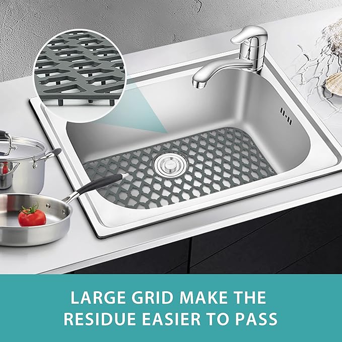 SAMSIER Sink Protectors for Bottom of Kitchen Sink 13x11 &16x12 &19x14 &21x16 &22x13 &24x13 &28x14 &30x16, Large Farmhouse Silicone Mats Grid (26”x14”, Rear Drain)