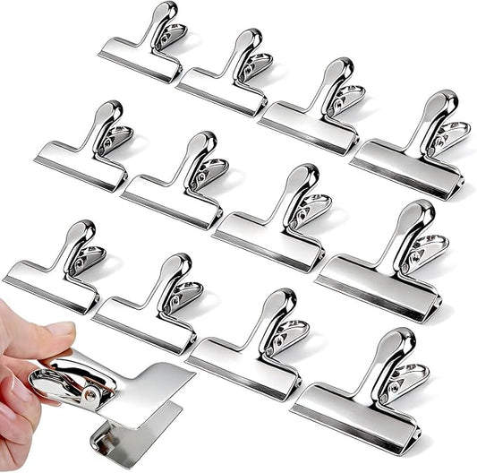 Chip Clips, 12Pcs Sliver Metal Bag Clips for Food Packages, Snack Chip Clip for Bags, Kitchen Snack Bag Clip for Food Packages and Office Home, 3 Inches