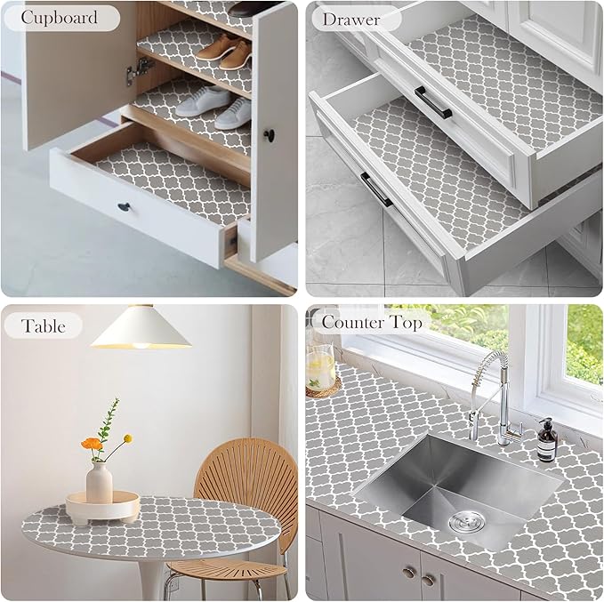 ALIUNI Drawer and Shelf Liner, Non-Slip Kitchen Cabinet Liners Non-Adhesive Thick Strong Grip Waterproof Washable Mats Protect Dresser Shelves Cupboard Bathroom Cabinets, Gray, 12 in X 10 FT