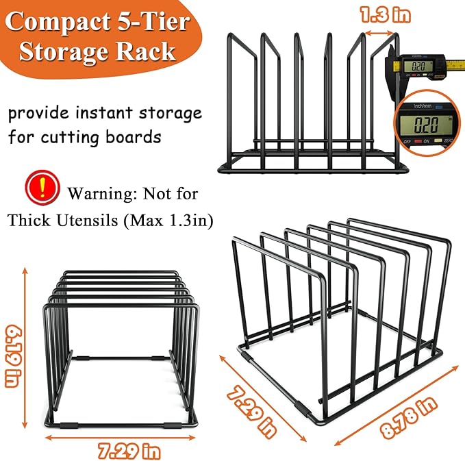 2-Pack Dish Rack & Cutting Board Organizer – 5-Tier Metal Rack for Cutting Boards, Bakeware, Trays – Space-Saving Kitchen Storage, Rust-Resistant Dish Organizer for Cabinets, Countertops & Pantry