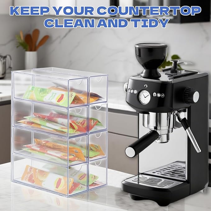 8 Drawers Drink Packet Organizer Drink Mix Holder Water Packet Organizer, Stackable Acrylic Water Flavor Packets Container for for Kitchen Countertop Pantry Cabinet