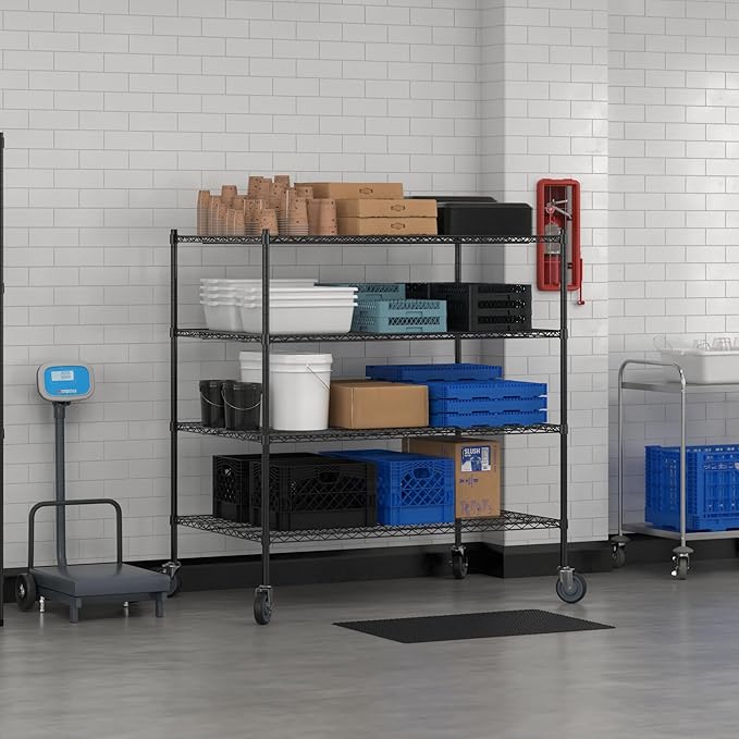 Commercial NSF Listed Black Epoxy Mobile Wire Shelving Kit 36" x 54" x 60", with 4 Shelves Perfect for Warehouse, Walk-in Refrigerator, Freezer, Grocery Store, Restaurant, Dishroom