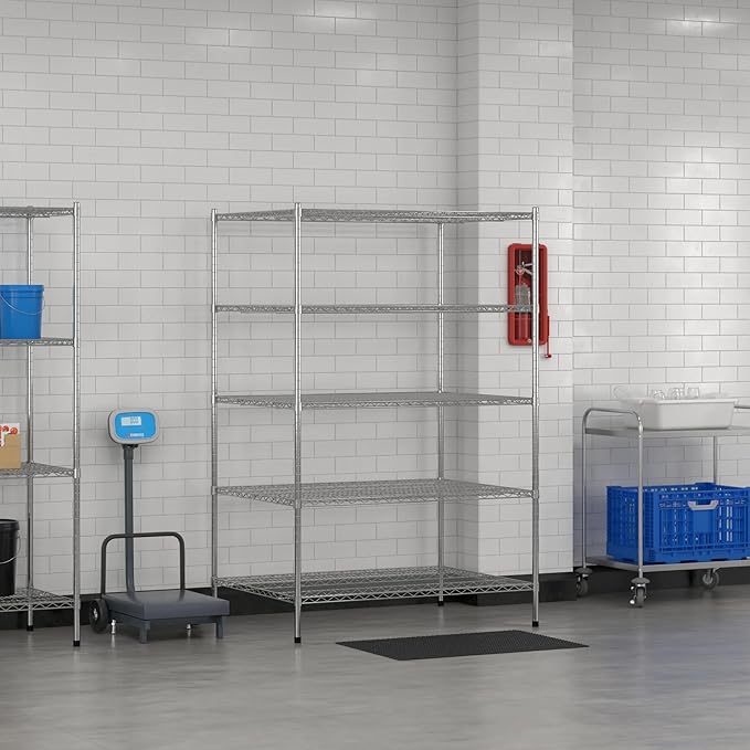 Commercial NSF Listed Chrome Stationary Wire Shelving Kit 36" x 48" x 74", with 5 Shelves Perfect for Warehouse, Walk-in Refrigerator, Freezer, Grocery Store, Restaurant, Dishroom