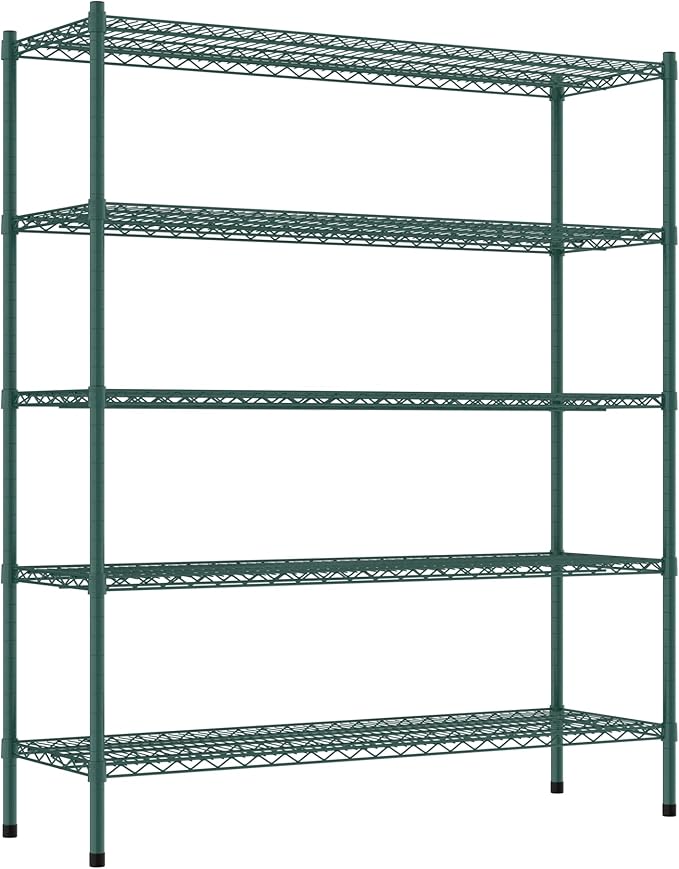 Commercial NSF Listed Green Epoxy Stationary Wire Shelving Kit 18" x 54" x 64", with 5 Shelves Perfect for Warehouse, Walk-in Refrigerator, Freezer, Grocery Store, Restaurant, Dishroom