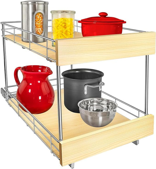 LYNK PROFESSIONAL® SELECT™ Pull Out Cabinet Organizer - 14" x 21" - Slide Out Drawer for Kitchen Cabinets - Sliding Pantry Shelves - Roll Out Shelf for Pots, Pans, Lifetime Ltd Warranty - 2 Tier