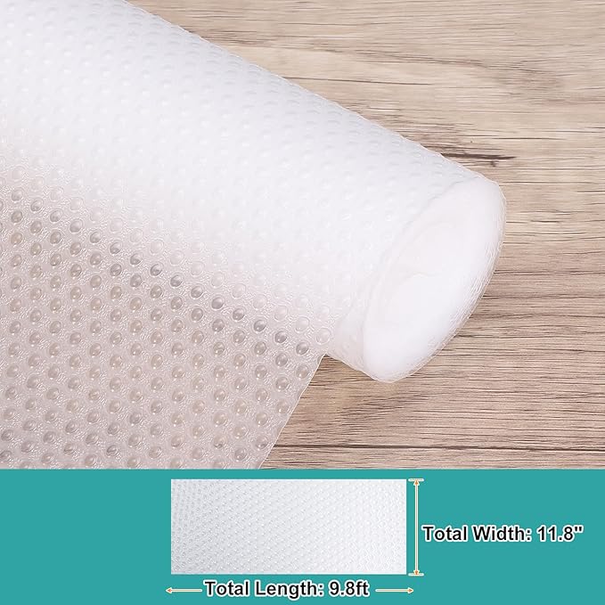 HARFINGTON Shelf Liner 12" x 10ft EVA Non-Slip Drawer Mats Waterproof Circular Mesh Texture Liner for Kitchen Cabinets Cupboard Refrigerator Shelves, Clear