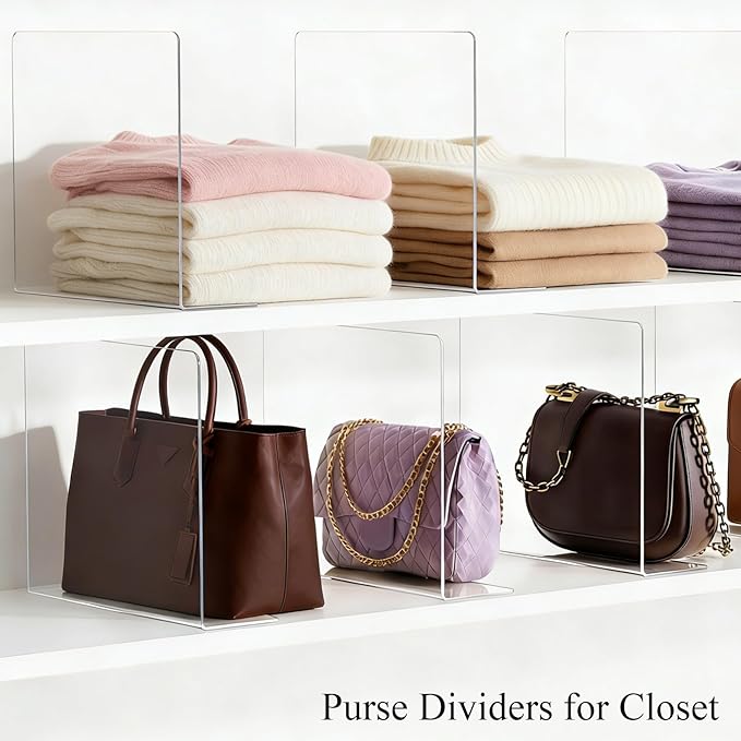 Shelf Dividers for Closet Organization - Acrylic Closet Dividers for Shelves - Clear Free-Standing Shelf Separators for Clothes Sweater Purse