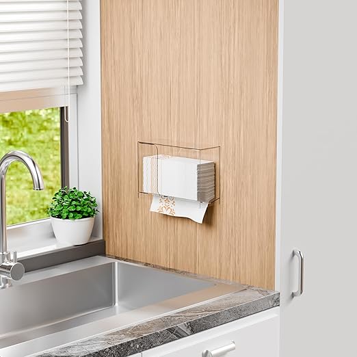 Cq acrylic Multifold Paper Towel Dispenser & Box for Bathroom,Home,Counter Top or Wall Mount, Clear Commercial Paper Towel Holder forZ Fold,C Fold,Trifold,Folded,Hand Paper and Guest Napkin Holder