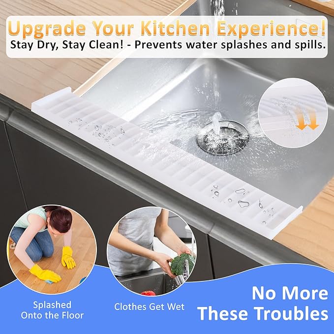 AyNirser Sink Edge Protector with Suction Cup 14“ 20” 30", Silicone Sink Splash Guard for Kitchen & Bathroom, Protect Countertop from Scratches, Stains, for Stainless Steel Granite Quartz-Clear