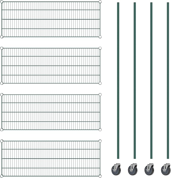 Commercial NSF Listed Green Epoxy Mobile Wire Shelving Kit 18" x 48" x 80", with 4 Shelves Perfect for Warehouse, Walk-in Refrigerator, Freezer, Grocery Store, Restaurant, Dishroom