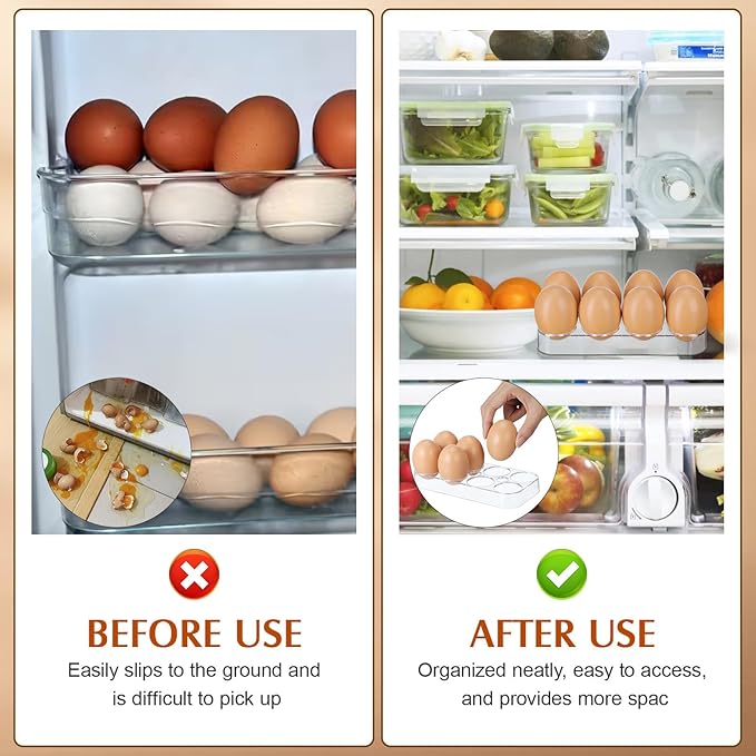 SAFIGLE Refrigerator Egg Storage Container 8 Grid Egg Tray with Clear Lid Compact Stackable Organizer for Fridge Kitchen Storage