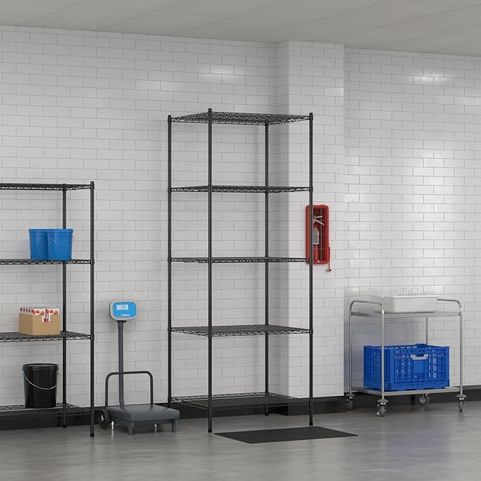 Commercial NSF Listed Black Epoxy Stationary Wire Shelving Kit 30" x 36" x 96", with 5 Shelves Perfect for Warehouse, Walk-in Refrigerator, Freezer, Grocery Store, Restaurant, Dishroom