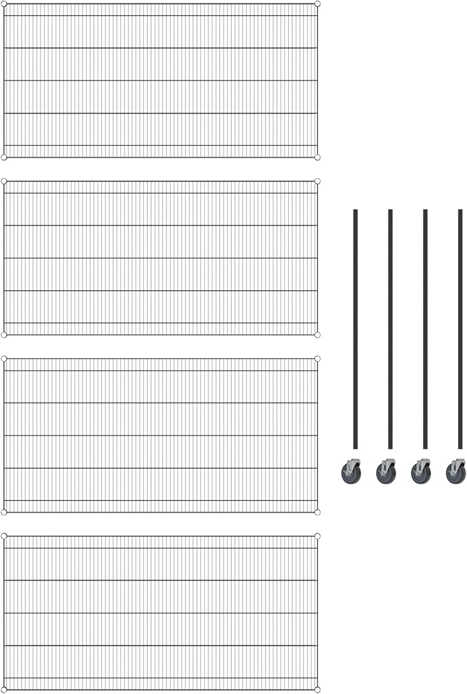 Commercial NSF Listed Black Epoxy Mobile Wire Shelving Kit 36" x 72" x 60", with 4 Shelves Perfect for Warehouse, Walk-in Refrigerator, Freezer, Grocery Store, Restaurant, Dishroom