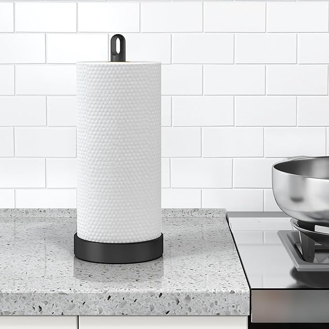Black Paper Towel Holder Countertop, Freestanding Paper Towel Holders with Weighted Base, Stand Up Papertowel Holder for Kitchen Counter Top