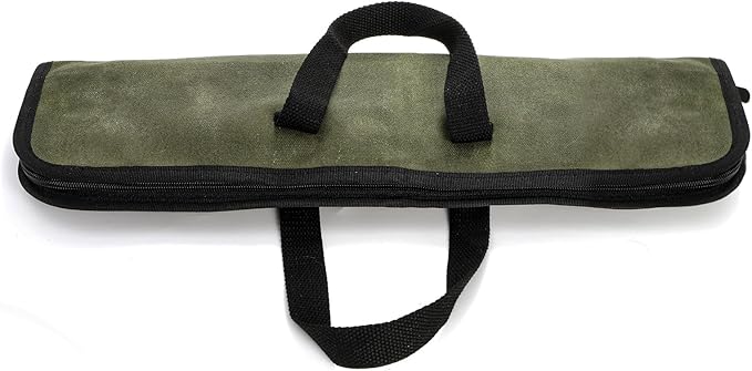 Tosnail Chef Knife Roll Bag with 4 Slots, Heavy Duty Waxed Canvas Knife Bag with Handle, Kitchen Knife Storage, Portable Knife Carrying Case