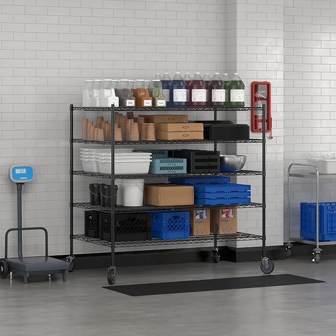 Commercial NSF Listed Black Epoxy Mobile Wire Shelving Kit 36" x 60" x 60", with 5 Shelves Perfect for Warehouse, Walk-in Refrigerator, Freezer, Grocery Store, Restaurant, Dishroom