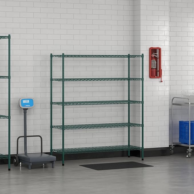 Commercial NSF Listed Green Epoxy Stationary Wire Shelving Kit 18" x 54" x 64", with 5 Shelves Perfect for Warehouse, Walk-in Refrigerator, Freezer, Grocery Store, Restaurant, Dishroom